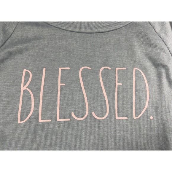 RAE DUNN Blessed T-SHIRT Grey White Pink Long Sleeve SIZE Small Pajama Shirt - Picture 2 of 10